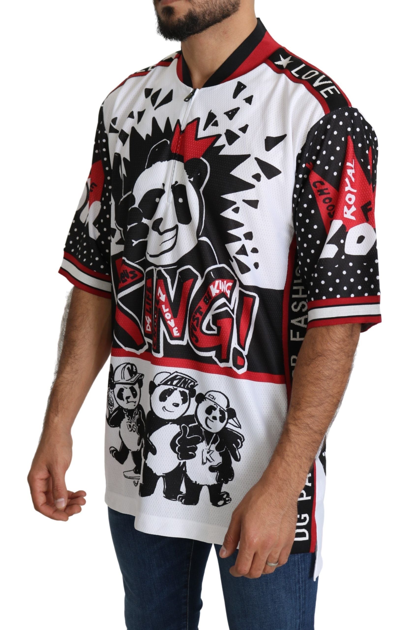 Dolce & Gabbana Beyaz Kral Panda Üst Polyester Erkek Tişörtü